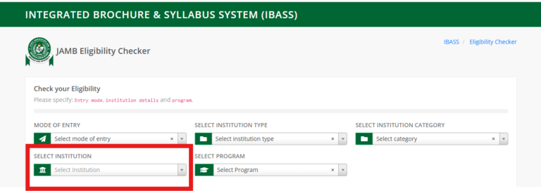 Select your institution (the institution you have decided to attend)